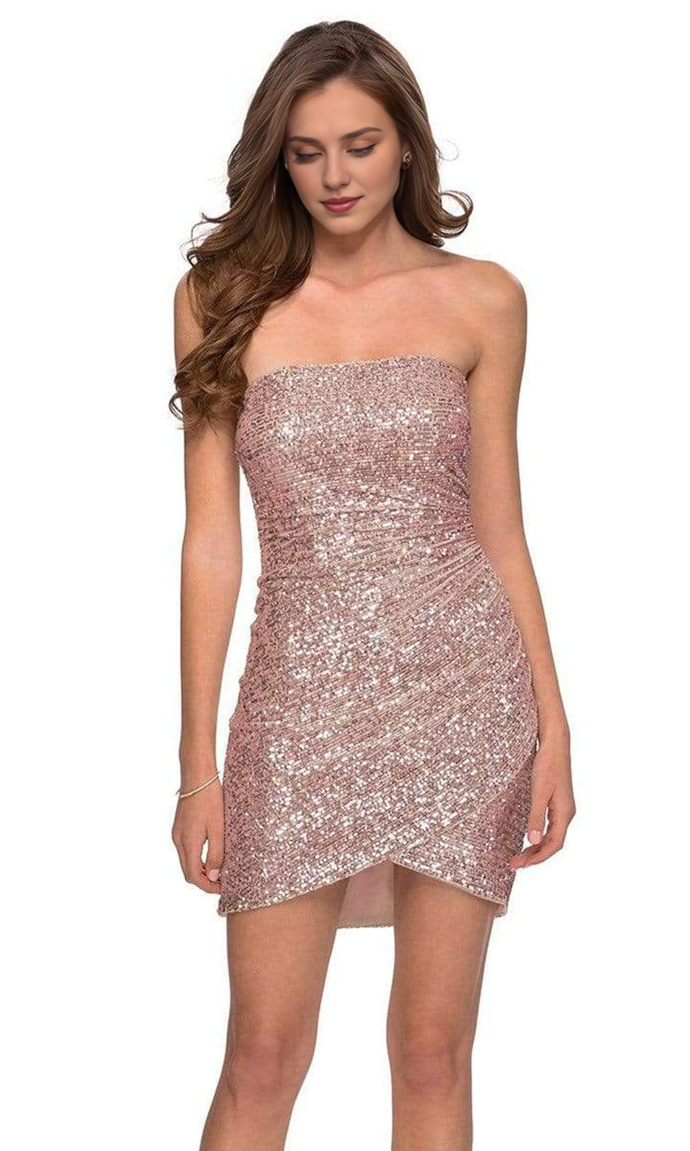 Formal Women's Dresses/ Ruched Strapless Sequined Sheath Tulip Hem Short Prom Homecoming Dress/ Prom Dress In Store